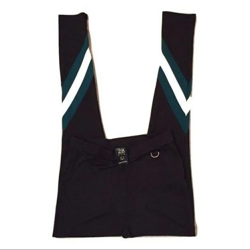 Project 28 NYC Black Chevron Varsity Full Length High Rise Leggings Large New